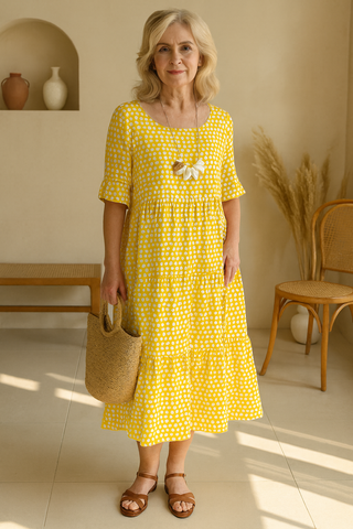 Noémie™ — Robe midi fluide élégante naturelle