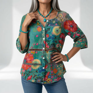 Sylvéria™ — Blouse bohème imprimée élégance quotidienne