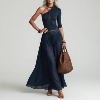 Constance™ — Robe longue asymétrique une épaule chic
