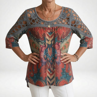 Zénaïde™ — Blouse imprimée ethnique bohème féminité naturelle