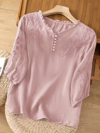 Éléna™ — Blouse brodée élégante en lin mélangé
