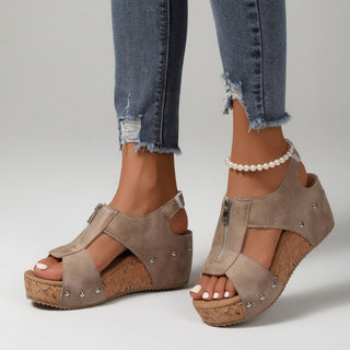 Philomène™ — Sandale compensée rivet style bohème naturel