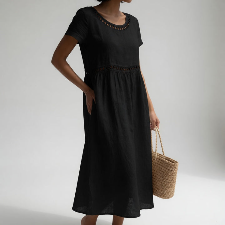 Pernelle™ || Robe mi-longue 100% coton brodée féminité douce