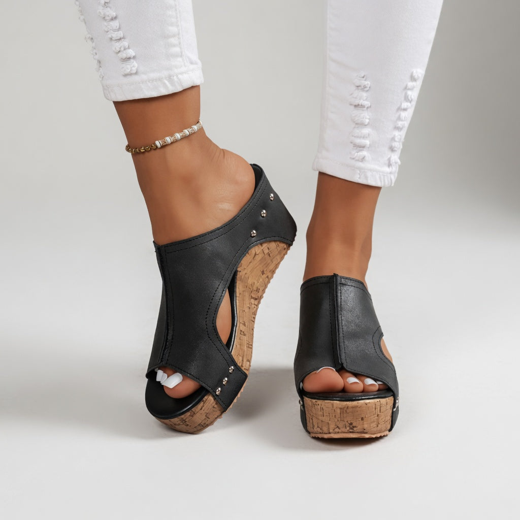 Guillemette™ — Mule plateforme liège cloutée allure bohème