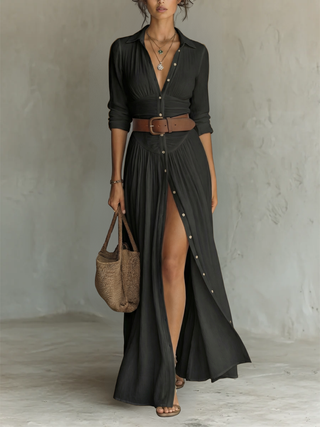 Amélia™ — Robe maxi élégante à col revers