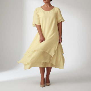 Stratéline™ — Robe midi superposée manches courtes ourlet asymétrique