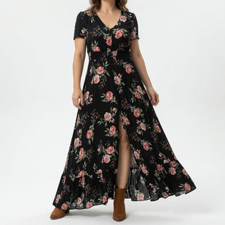 Bohémina™ — Robe maxi fleurie col V fente romantique