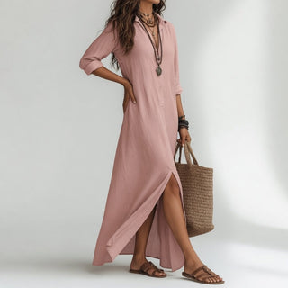 Violaine™ — Robe longue chemise bohème élégance naturelle