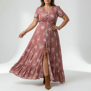 Bohémina™ — Robe maxi fleurie col V fente romantique