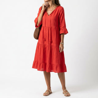 Côtelune™ — Robe smockée col V manches volantées