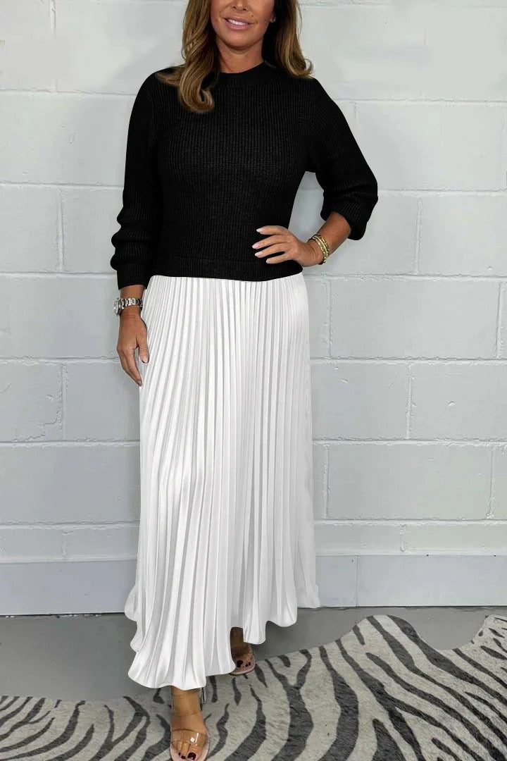 Claudine™ – La Robe Pull Plissée Élégance et Confort