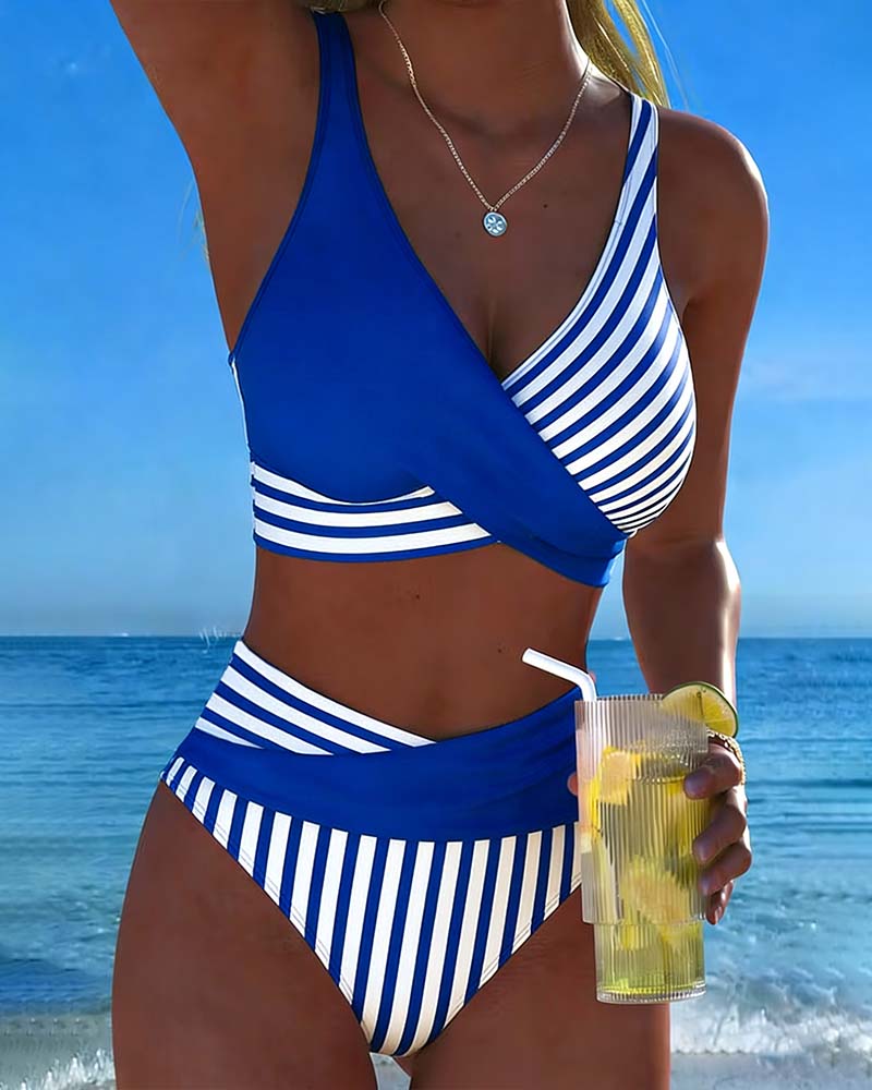 Delphantine™ — Bikini croisé rayé taille haute éclat estival
