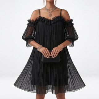 Volantine™ — Robe courte épaules dénudées plissée volants