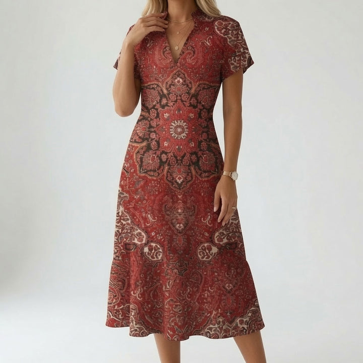 Chemiselle™ — Robe chemise col V fente latérale imprimée