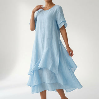 Linette™ — Robe midi col rond ourlet étagé ample