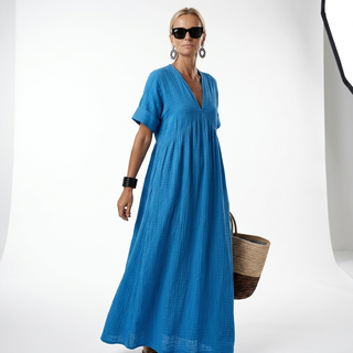 Azurine™ — Robe maxi méditerranéenne fluide vibrante